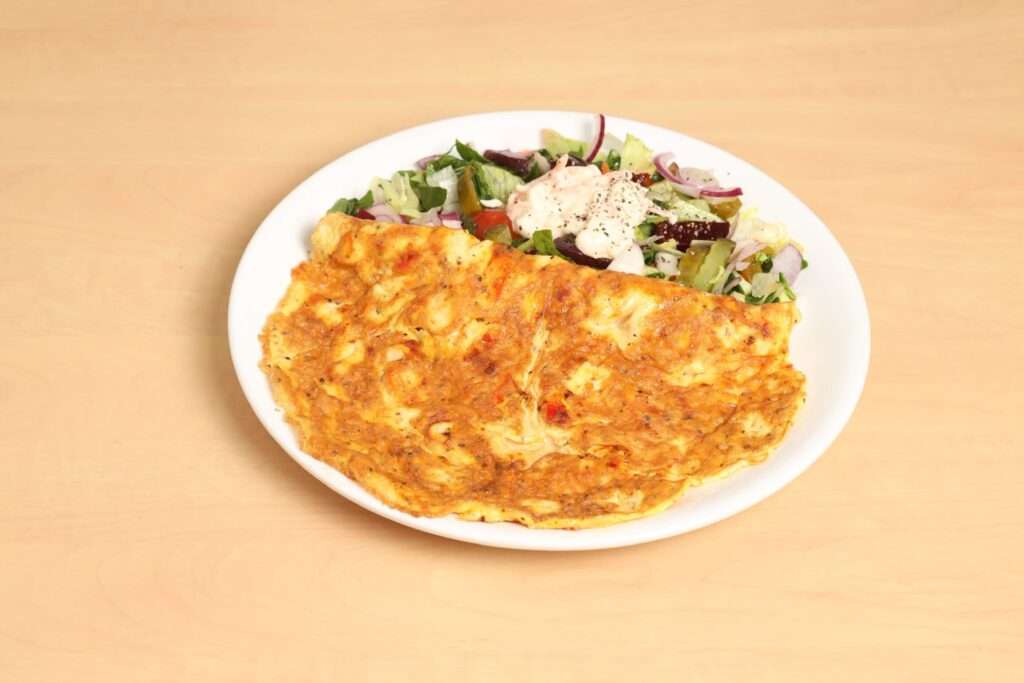 Ham and cheese omelette with salad